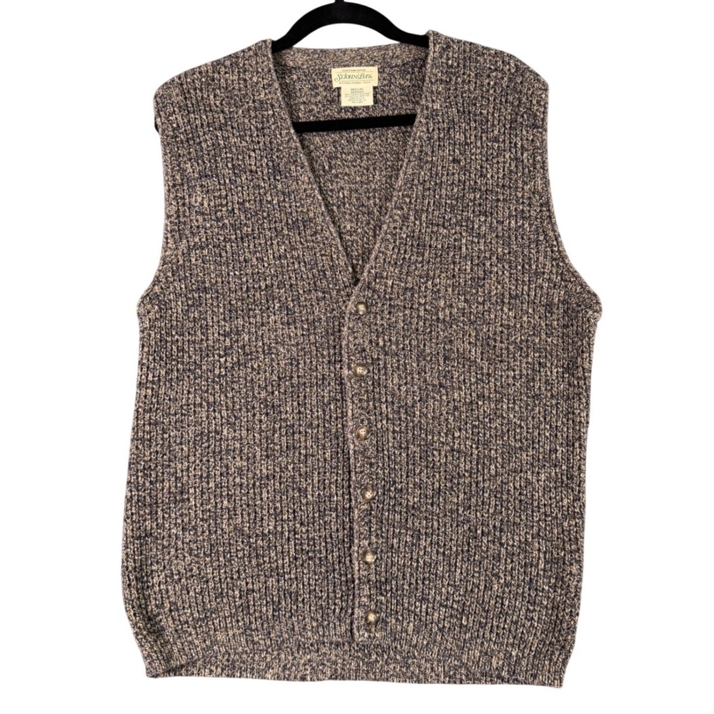 VTG St Johns Bay Sweater Vest Mens M Brown Blue Knit USA Dark Academia Indie